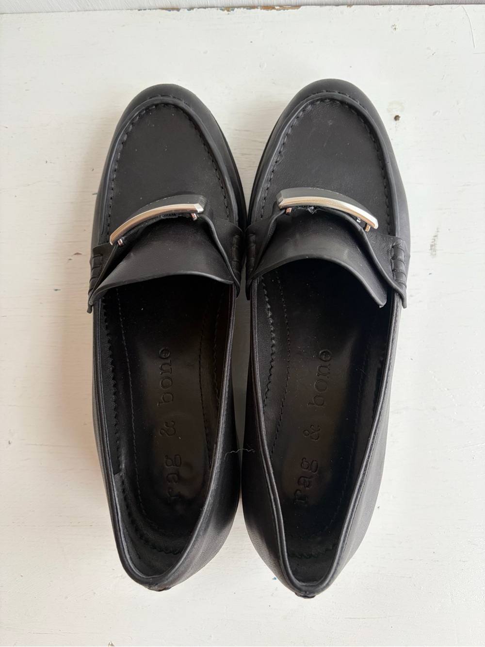 rag & bone Canter Black Leather Loafers – Metal Buckle - Picture 4 of 11